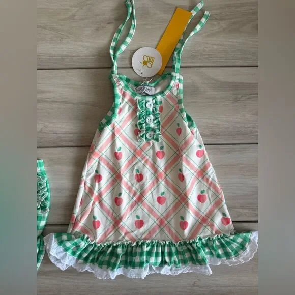 Sugar Bee Gown with Bloomers Peaches Plaid Green 18month NWT IN PACKAGE - Picture 6 of 10